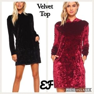 1 Left! Black Velvet Dress/Long Top w/Hood